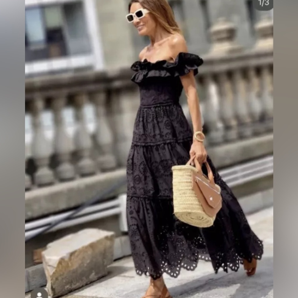 NWT ZARA EMBROIDERED MIDI DRESS, S